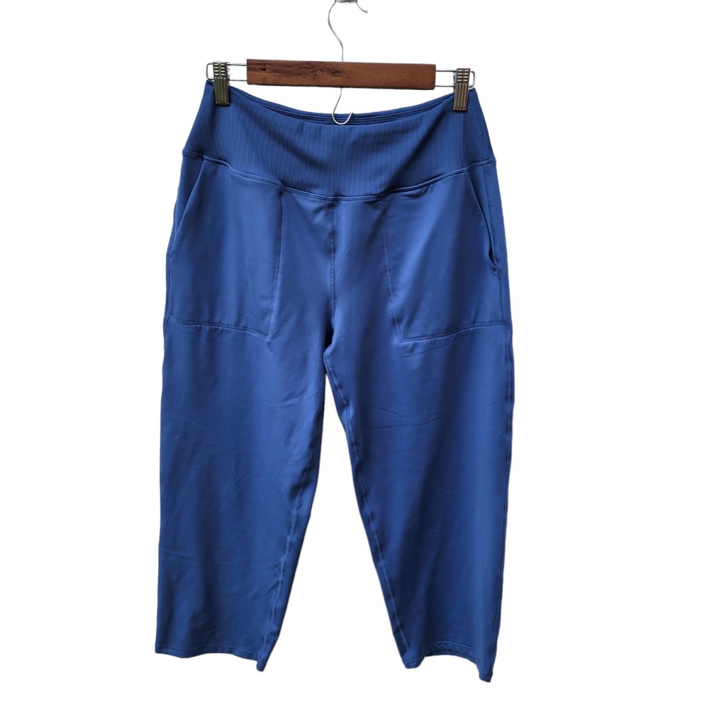 Kinesis Womens Activewear Capri Pants Blue Navy Stretch Elastic Waist Straight M